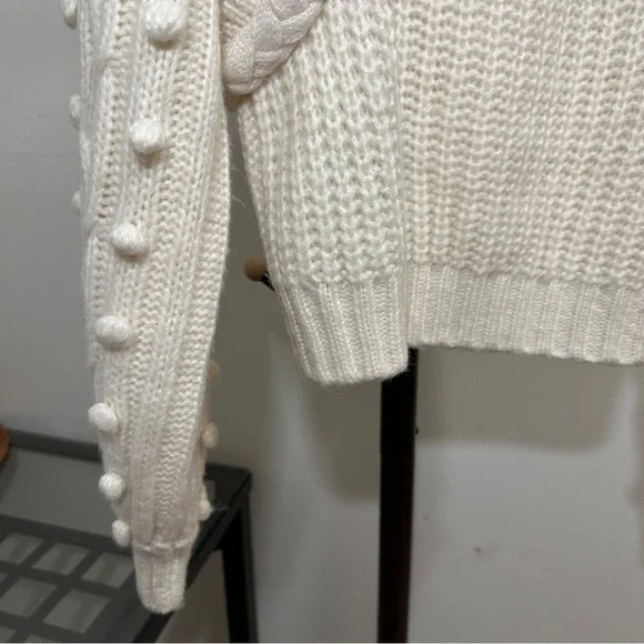 Farm Rio Braided Sweater S Pom Pom Off White wool blend - Picture 4 of 14